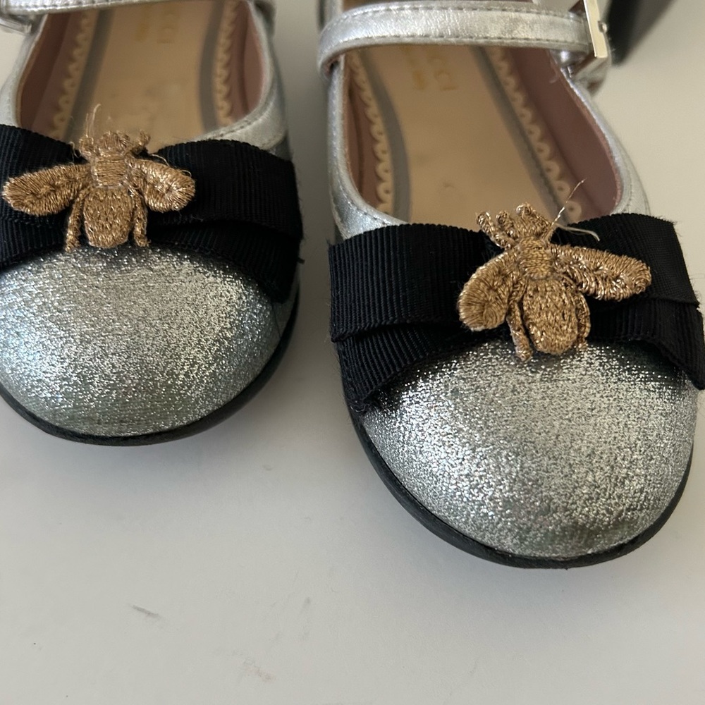 Gucci Toddler Metallic Sparkly Leather Mary Jane Flat Round Toe Shoes EU 25 - Picture 6 of 9